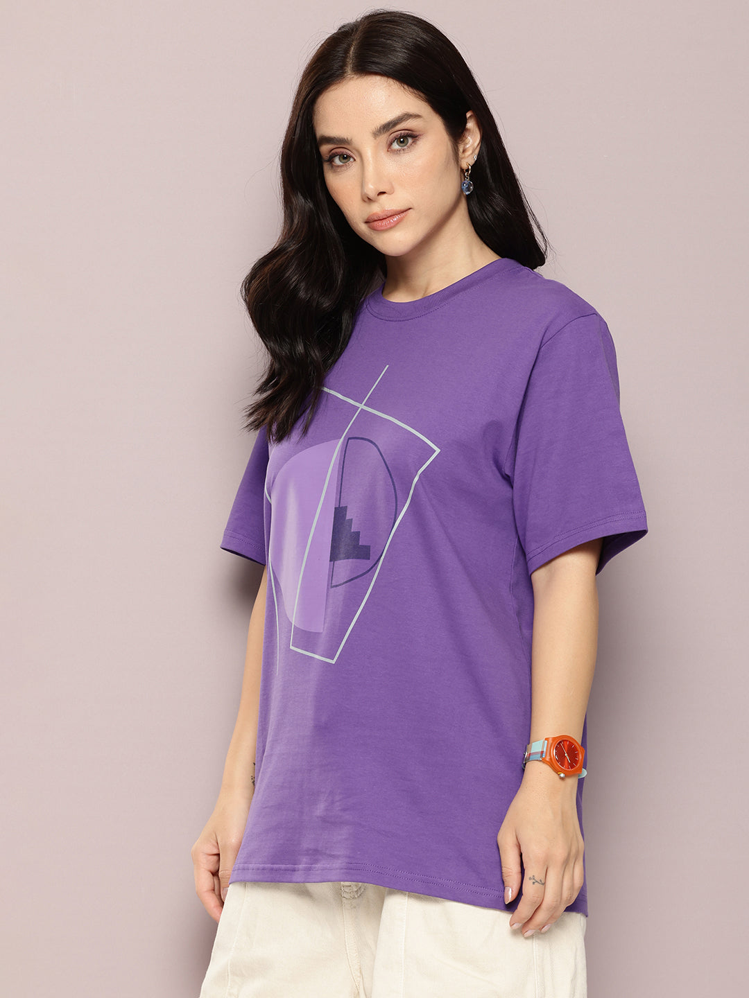 Womens Half Sleeve Round Neck Printed Oversized Fit Tshirts