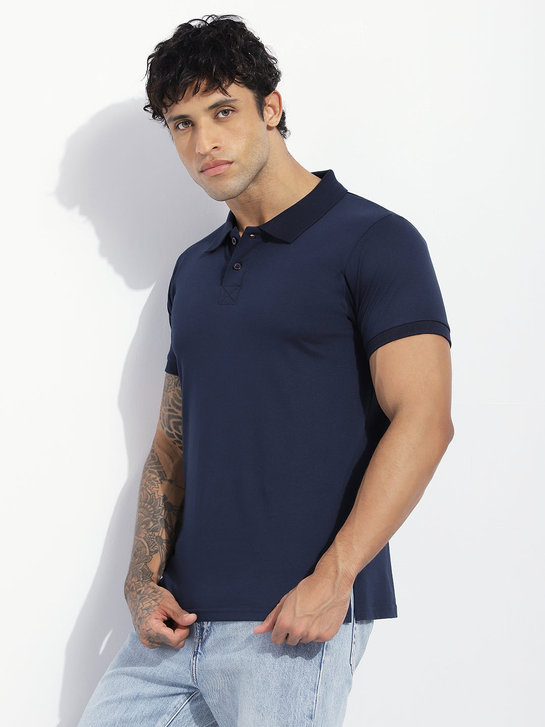 Mens Half Sleeve Polo Neck Solid Regular Fit Tshirts