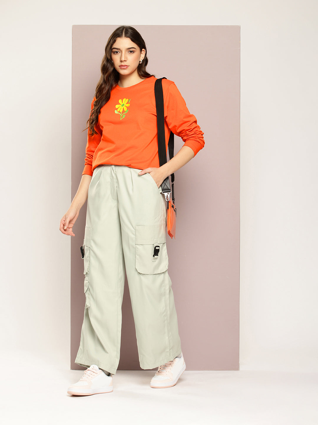 Womens Full Sleeve Round Neck Printed Oversized Fit Tshirts