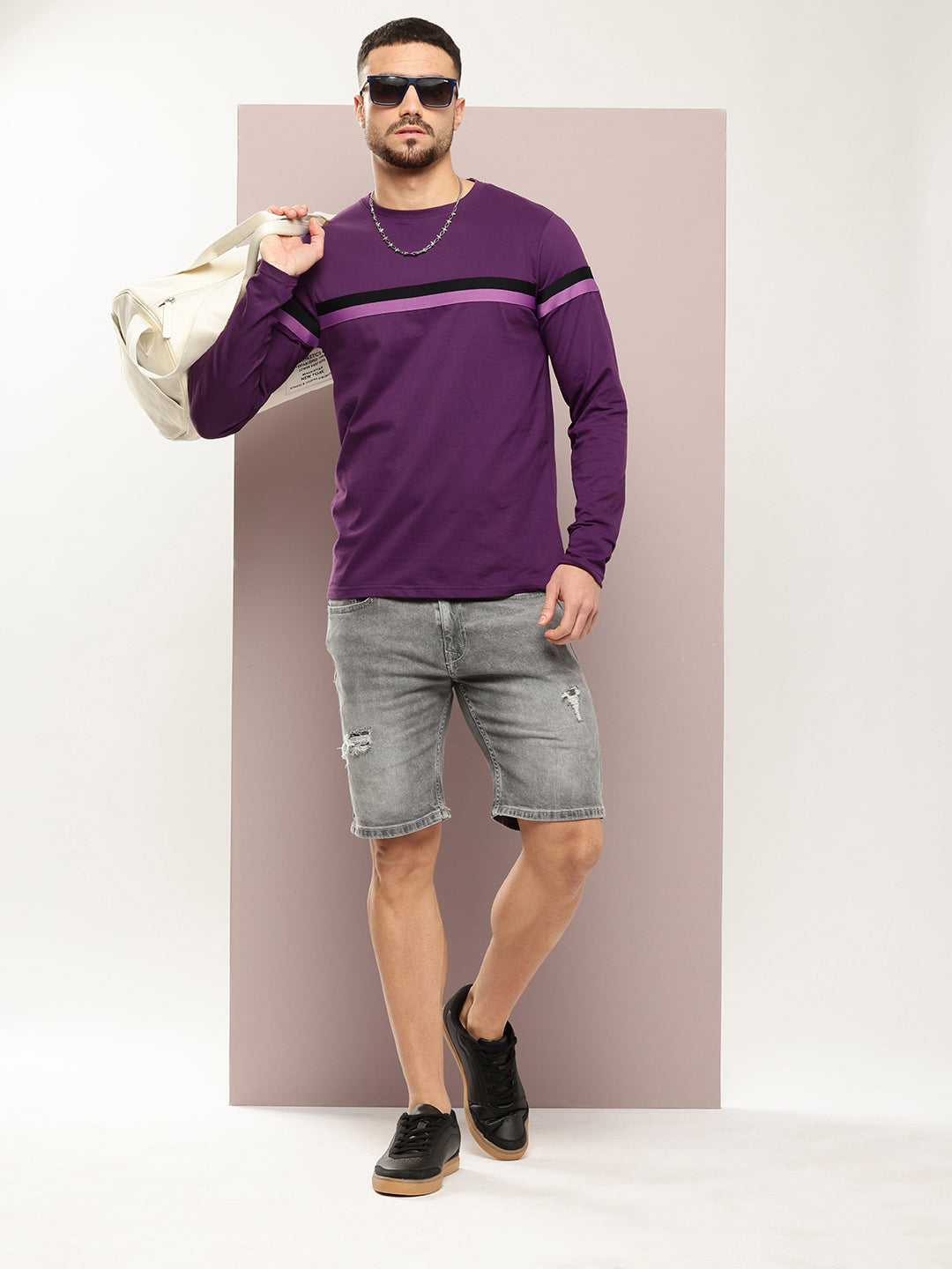 Mens Full Sleeve Round Neck Striped Regular Fit Tshirts