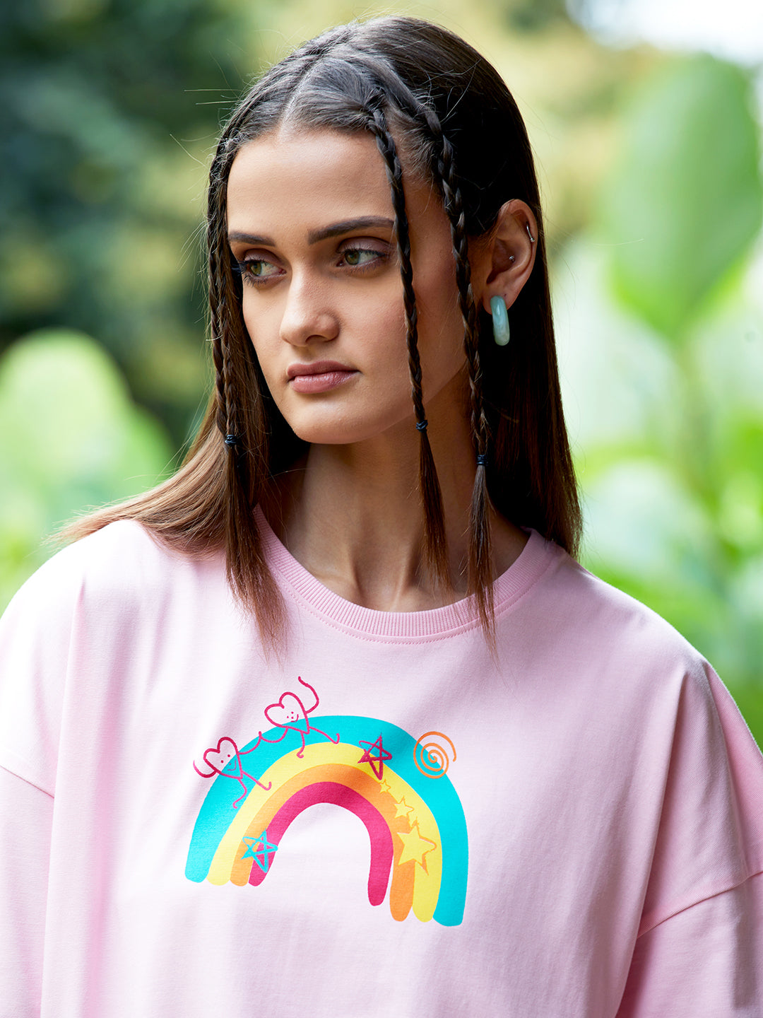 Womens Half Sleeve Drop Shoulder Printed Oversized Fit T-Shirts