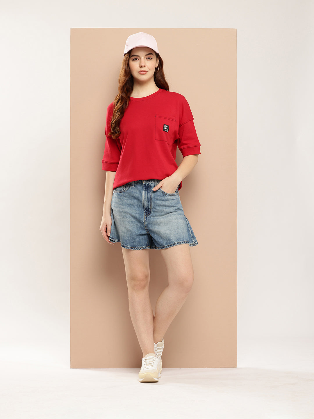 Womens Half Sleeve Round Neck Solid Oversized Fit Tshirts
