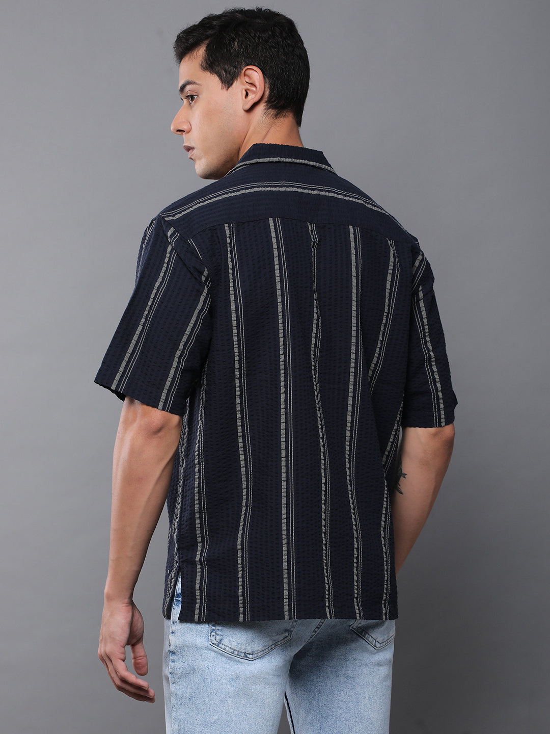 Men Striped Half Sleeve Casual Shirt With Pocket
