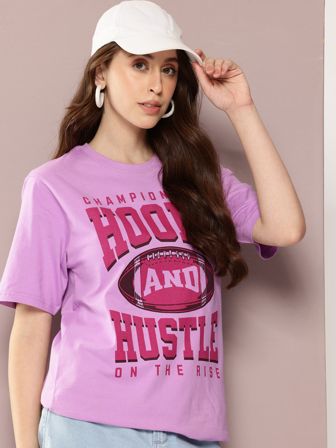 Womens Half Sleeve Round Neck Printed Oversized Fit Tshirts