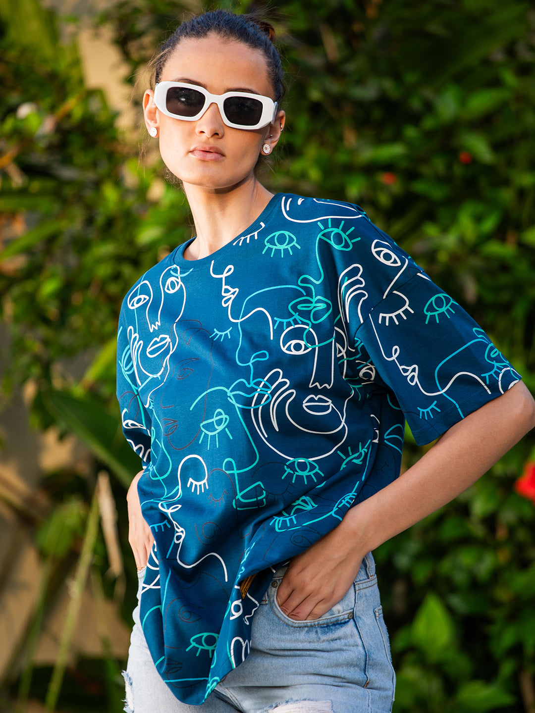 Womens Half Sleeve Drop Shoulder Printed Oversized Fit T-Shirts