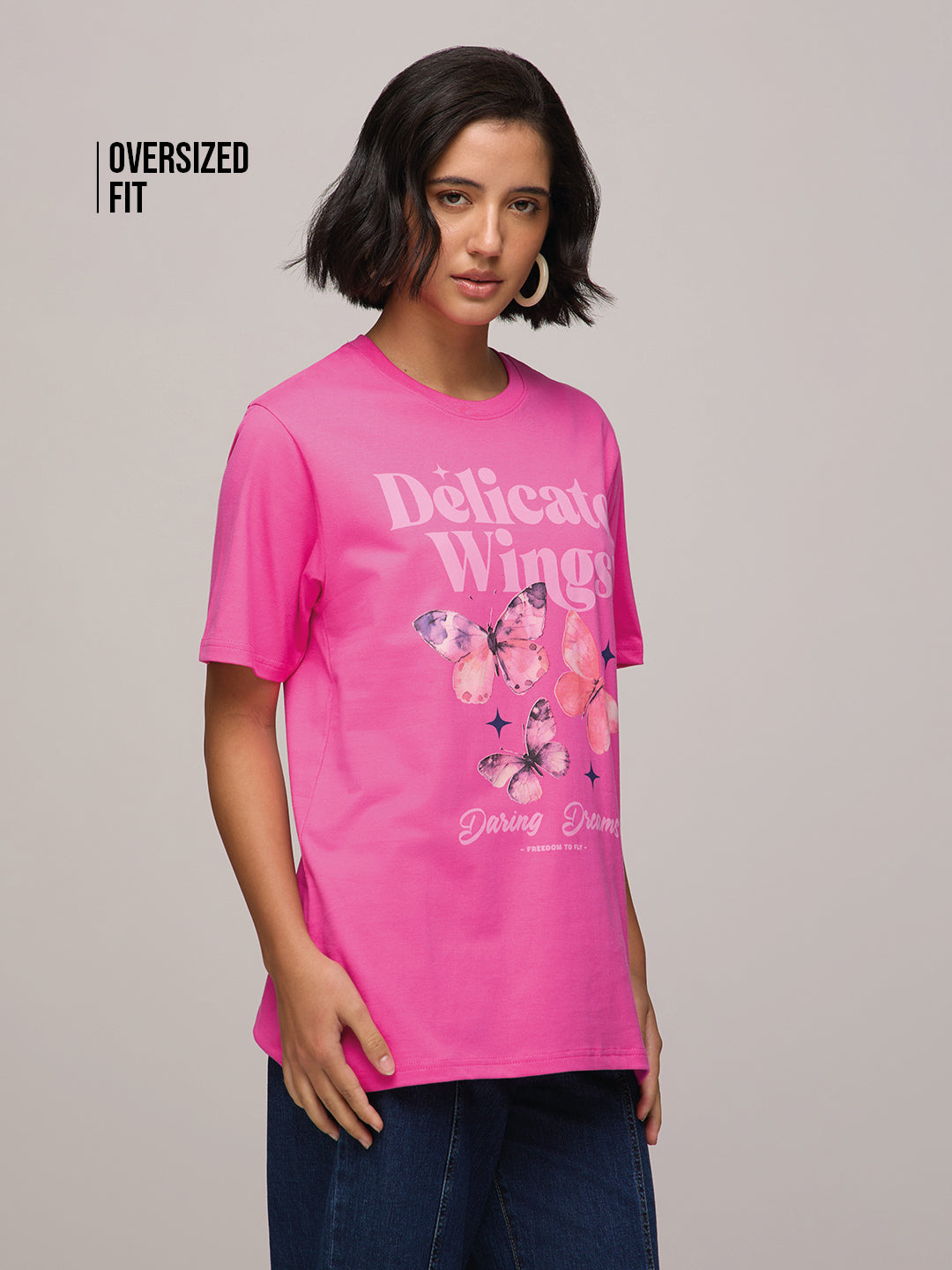 Womens Printed Oversized Fit Cotton T-Shirt