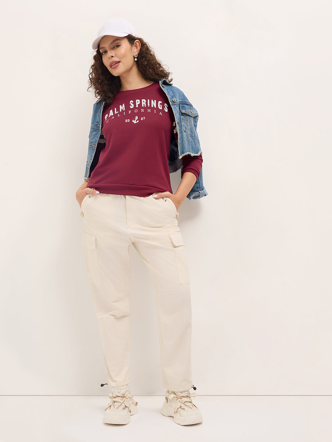 Womens Full Sleeve Round Neck Embroidered Relaxed Fit Tshirts