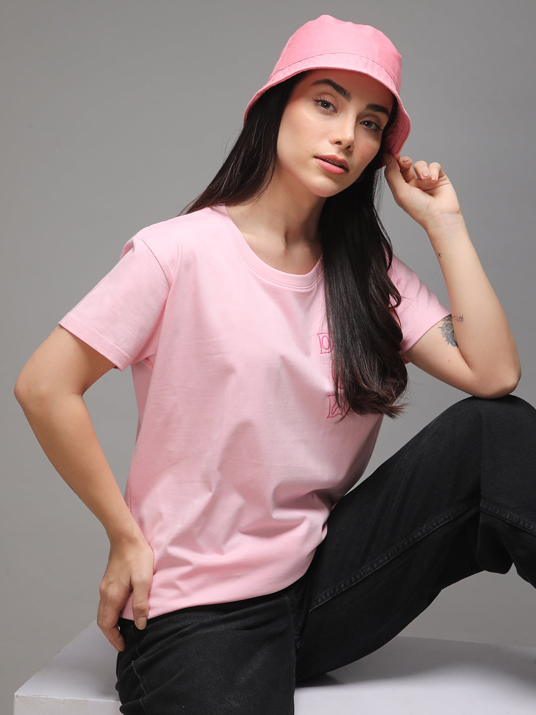 Womens Half Sleeve Round Neck Embroidery Boxy Fit Tshirts