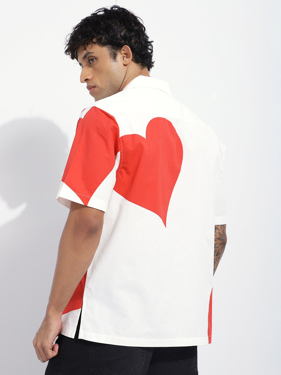 Mens Boxy Regular Short Sleeve Printed White Shirt