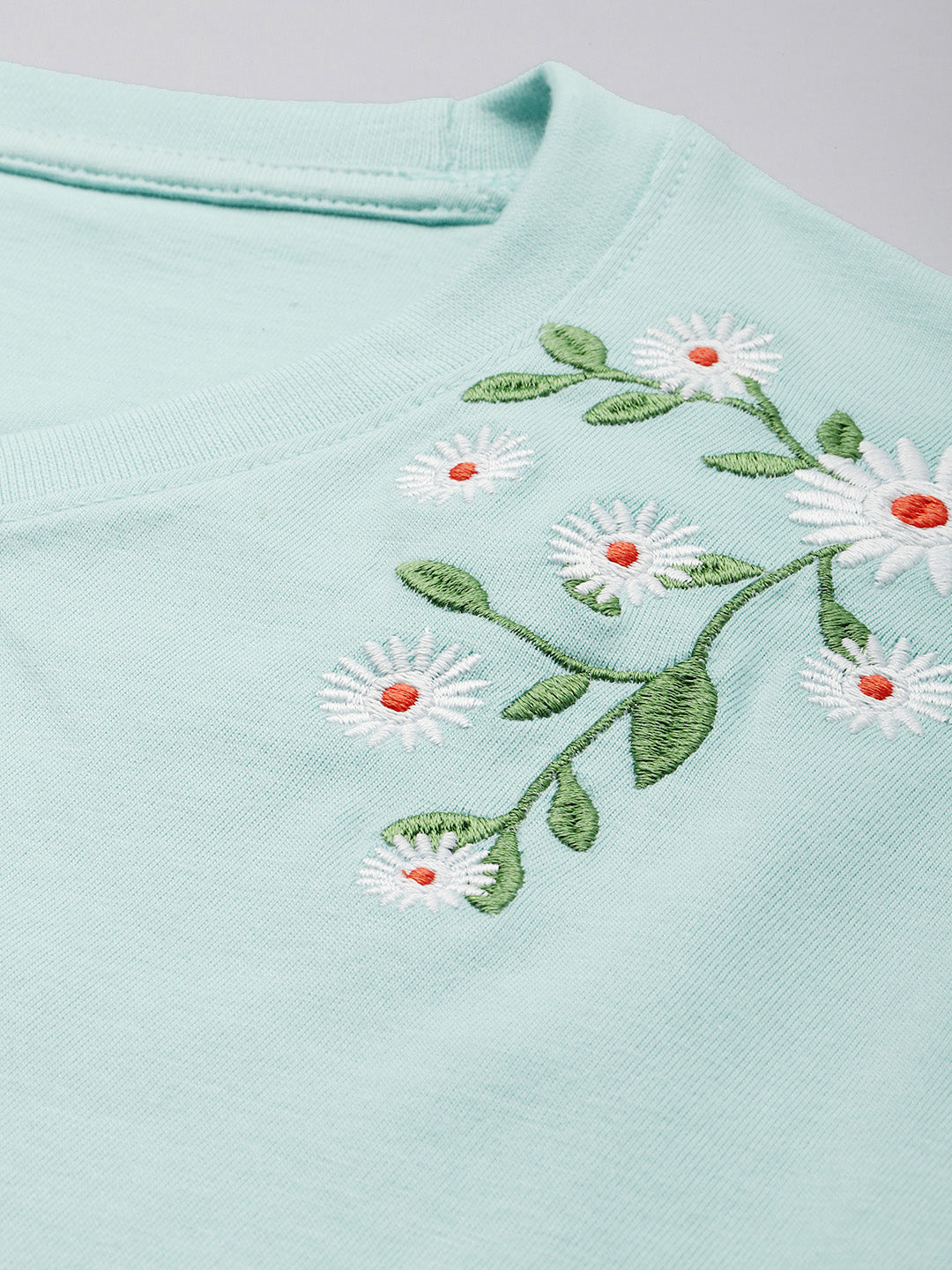 Womens Half Sleeve Round Neck Embroidery Boxy Fit Tshirts