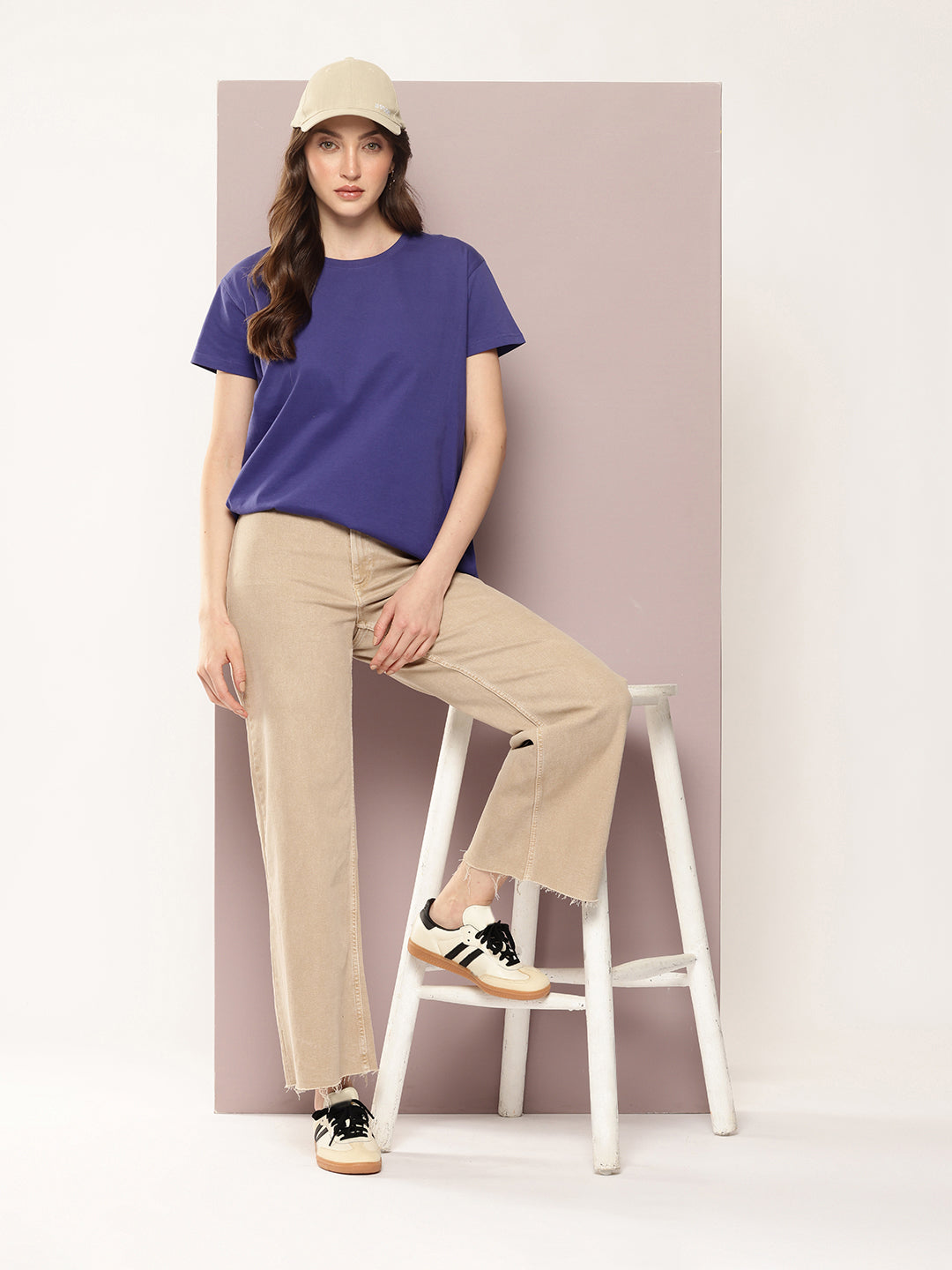 Womens Half Sleeve Round Neck Solid Boxy Fit Tshirts