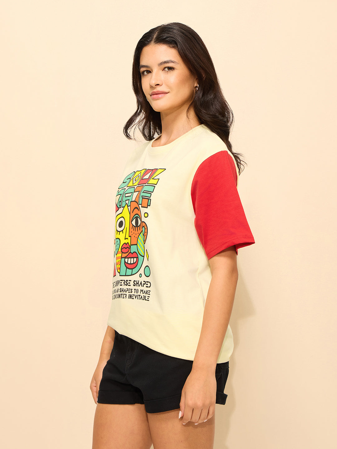 Womens Printed Oversized Fit Cotton T-Shirt