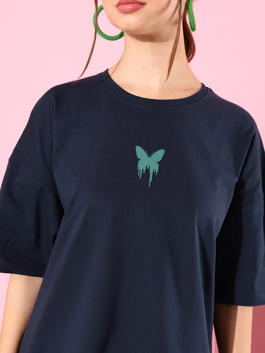 Womens Half Sleeve Drop Shoulder Printed Oversized Fit T-Shirts