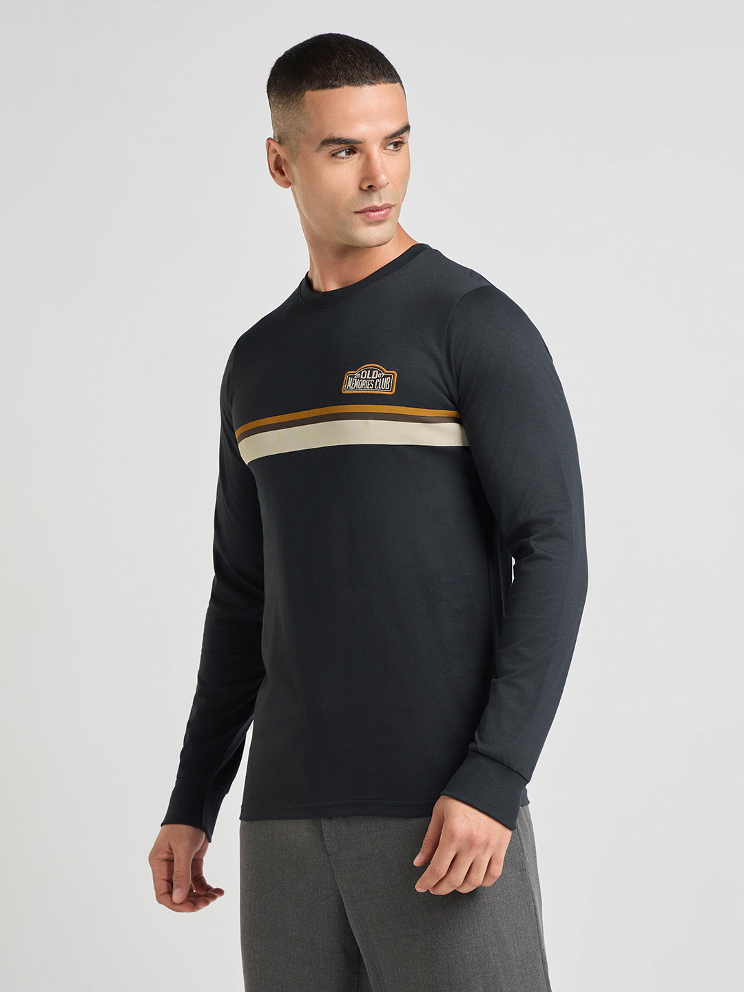 Mens Printed Regular Fit Full Sleeve Round Neck Tshirt