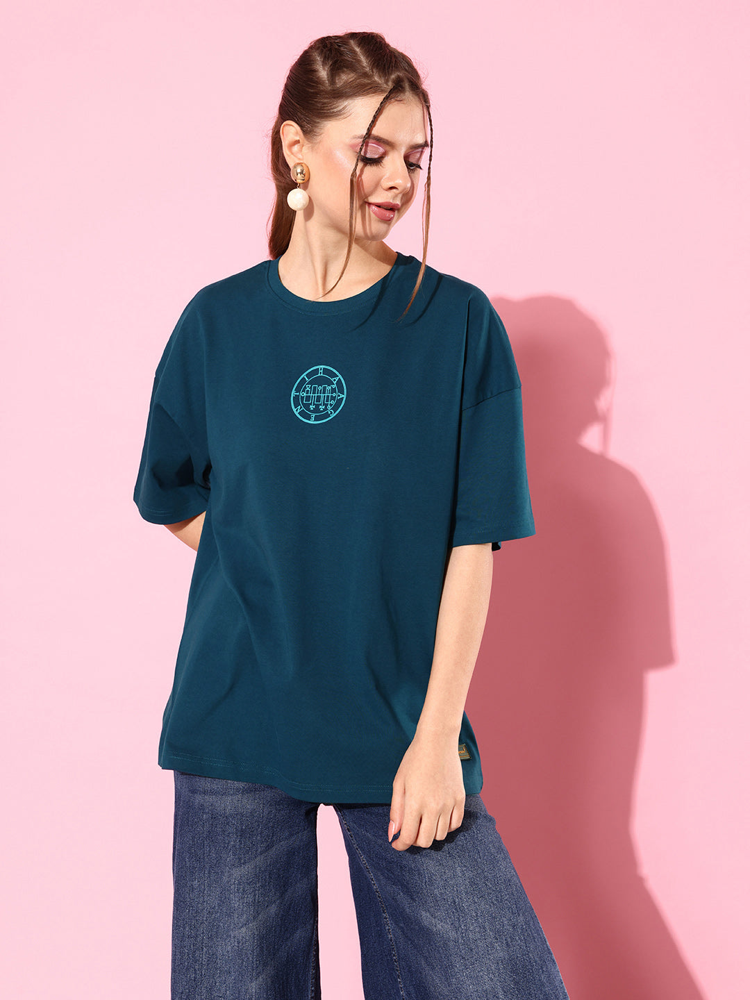 Womens Half Sleeve Drop Shoulder Printed Oversized Fit T-Shirts