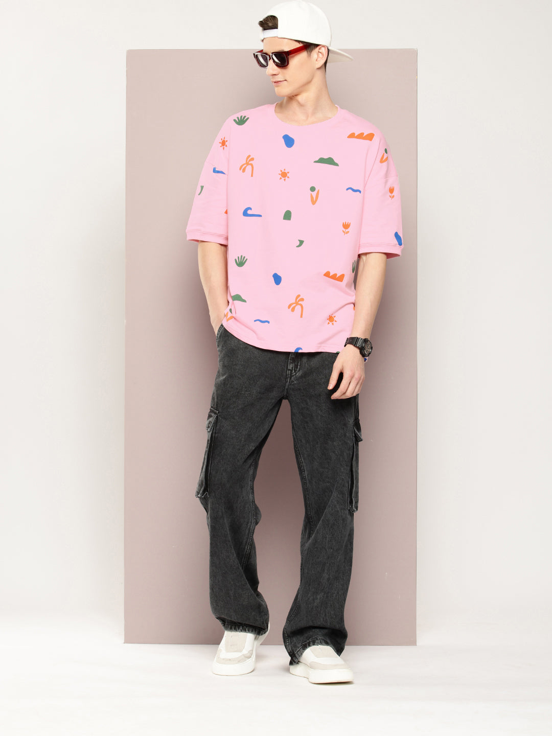 Mens Half Sleeve Round Neck All-Over Printed Oversized Fit Tshirts