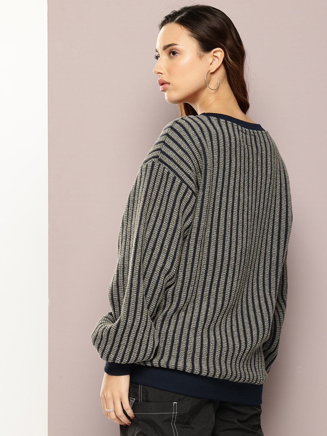 Women Long Sleeve Oversized Striped Sweatshirt