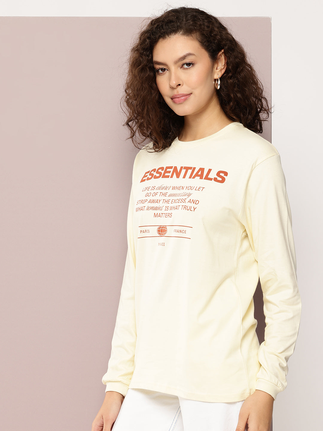 Womens Full Sleeve Round Neck Printed Oversized Fit Tshirts