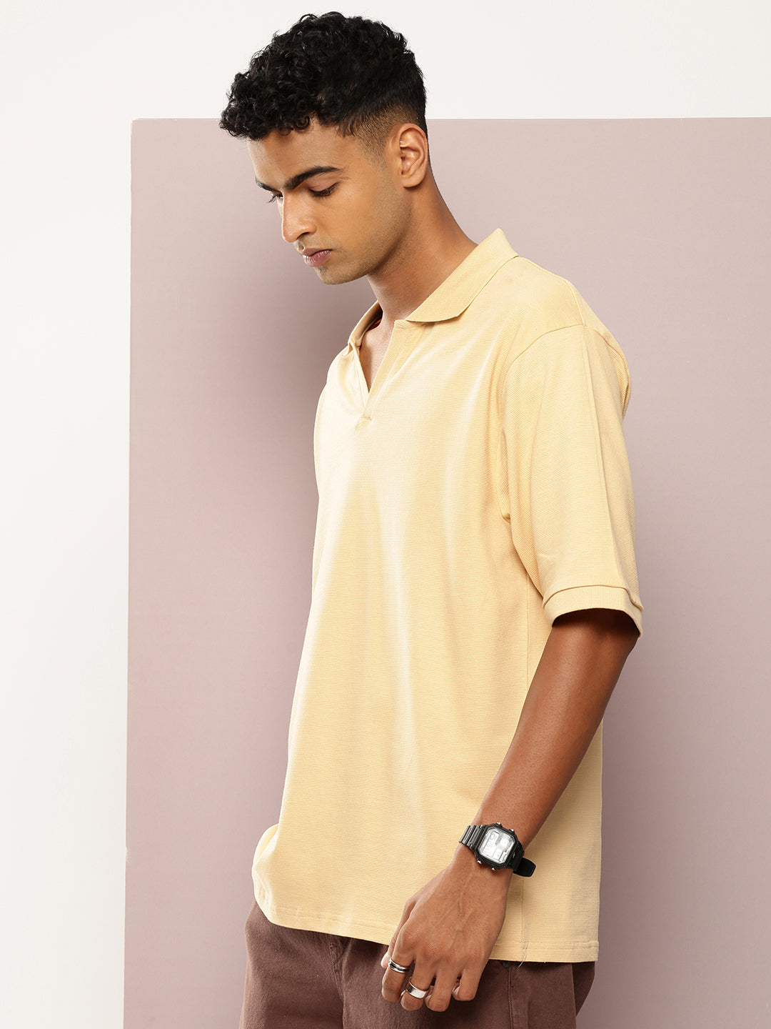 Mens Half Sleeve Polo Neck Solid Oversized Fit Tshirts