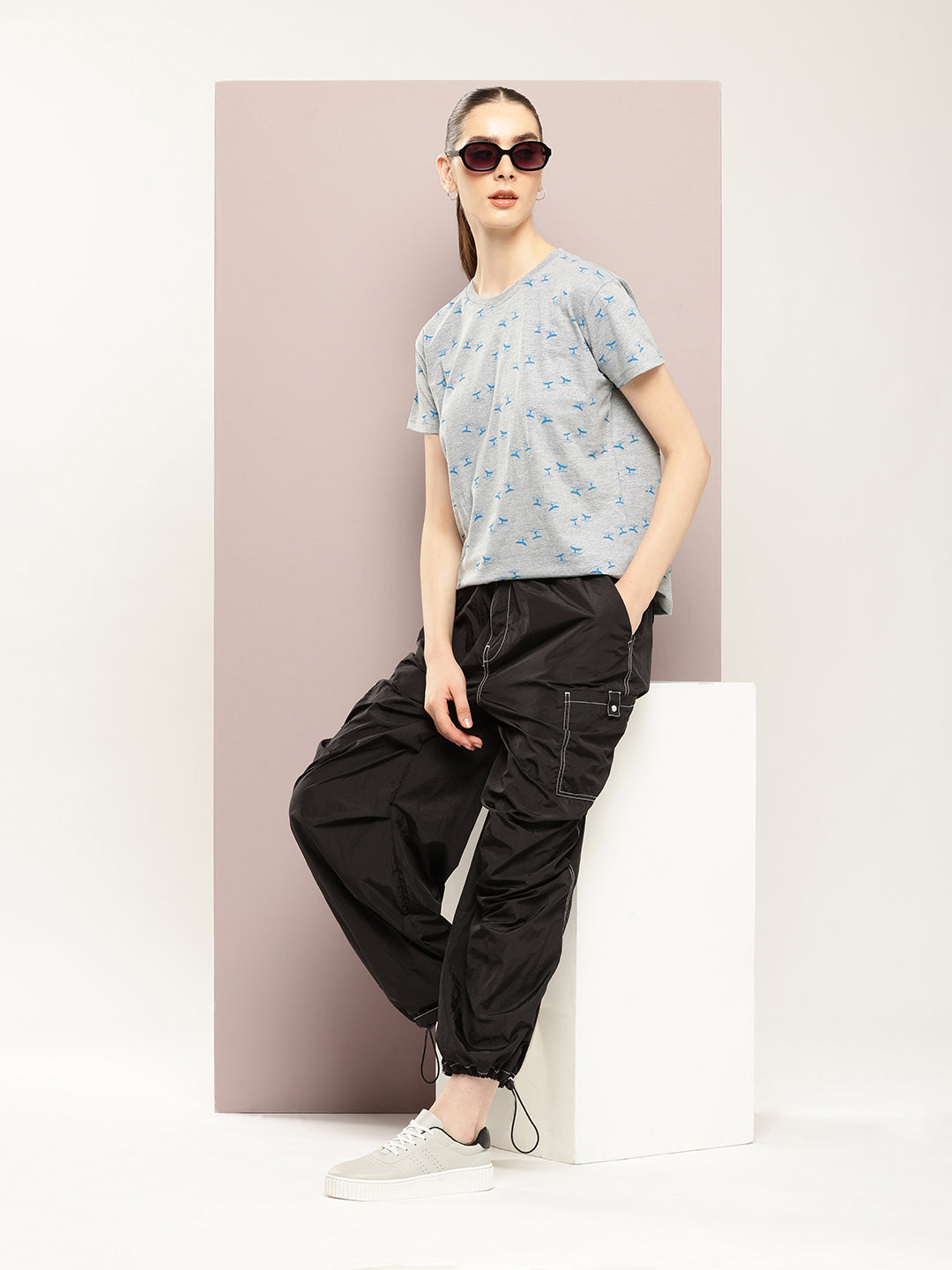 Womens Half Sleeve Round Neck All-Over Printed Boxy Fit Tshirts
