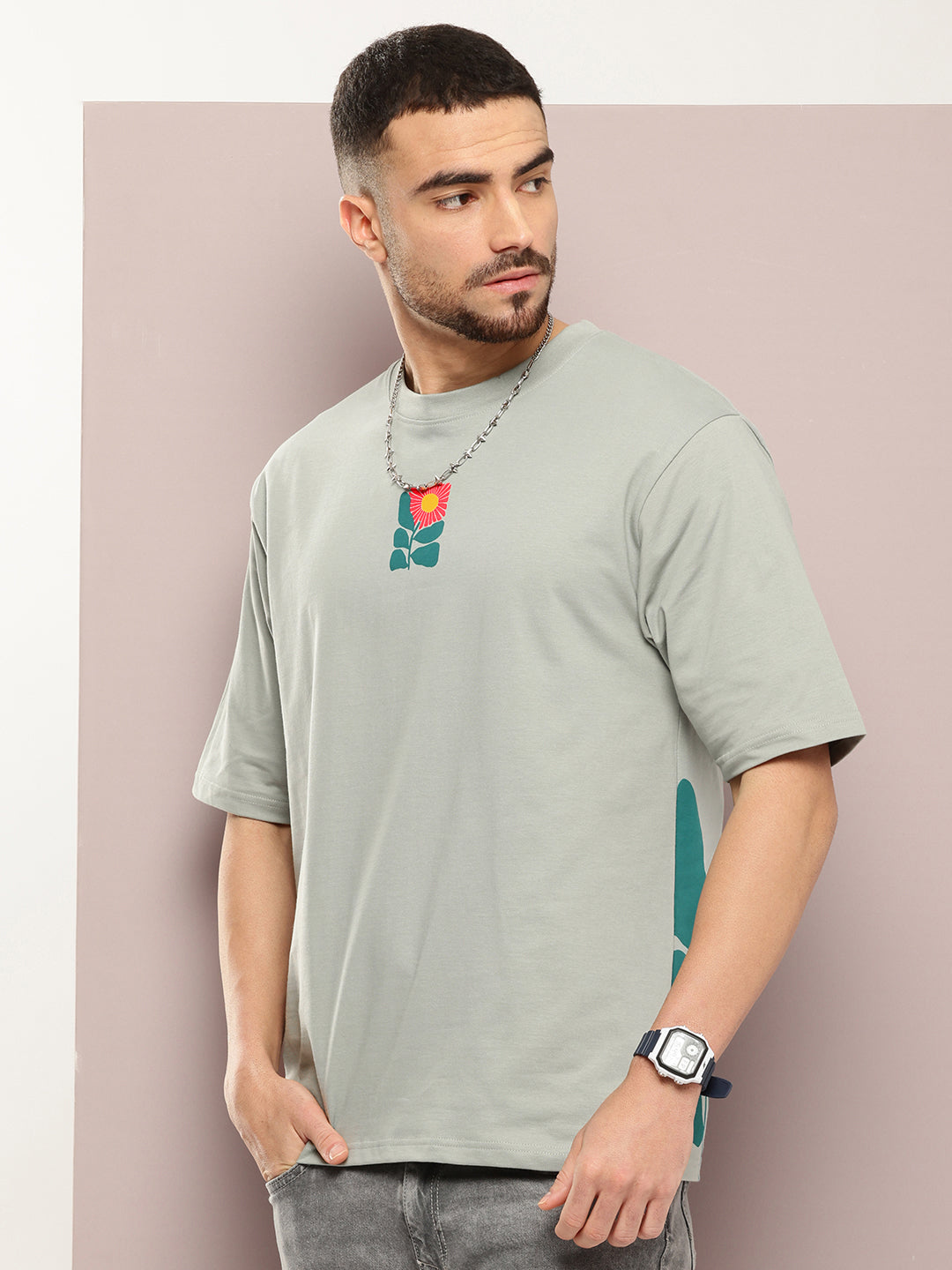Mens Half Sleeve Round Neck Back Printed Oversized Fit Tshirts