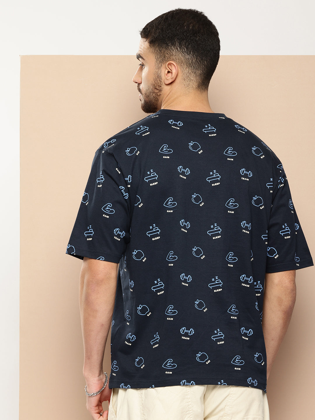 Mens Half Sleeve Round Neck All-Over Printed Oversized Fit Tshirts