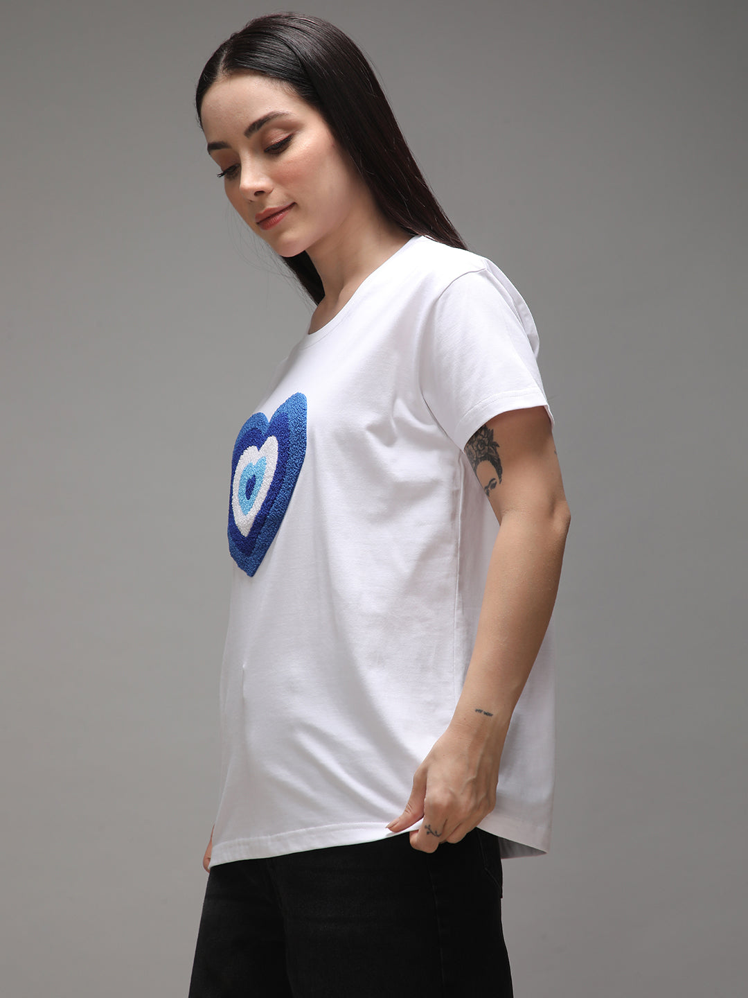 Womens Half Sleeve Round Neck Embroidery Boxy Fit Tshirts