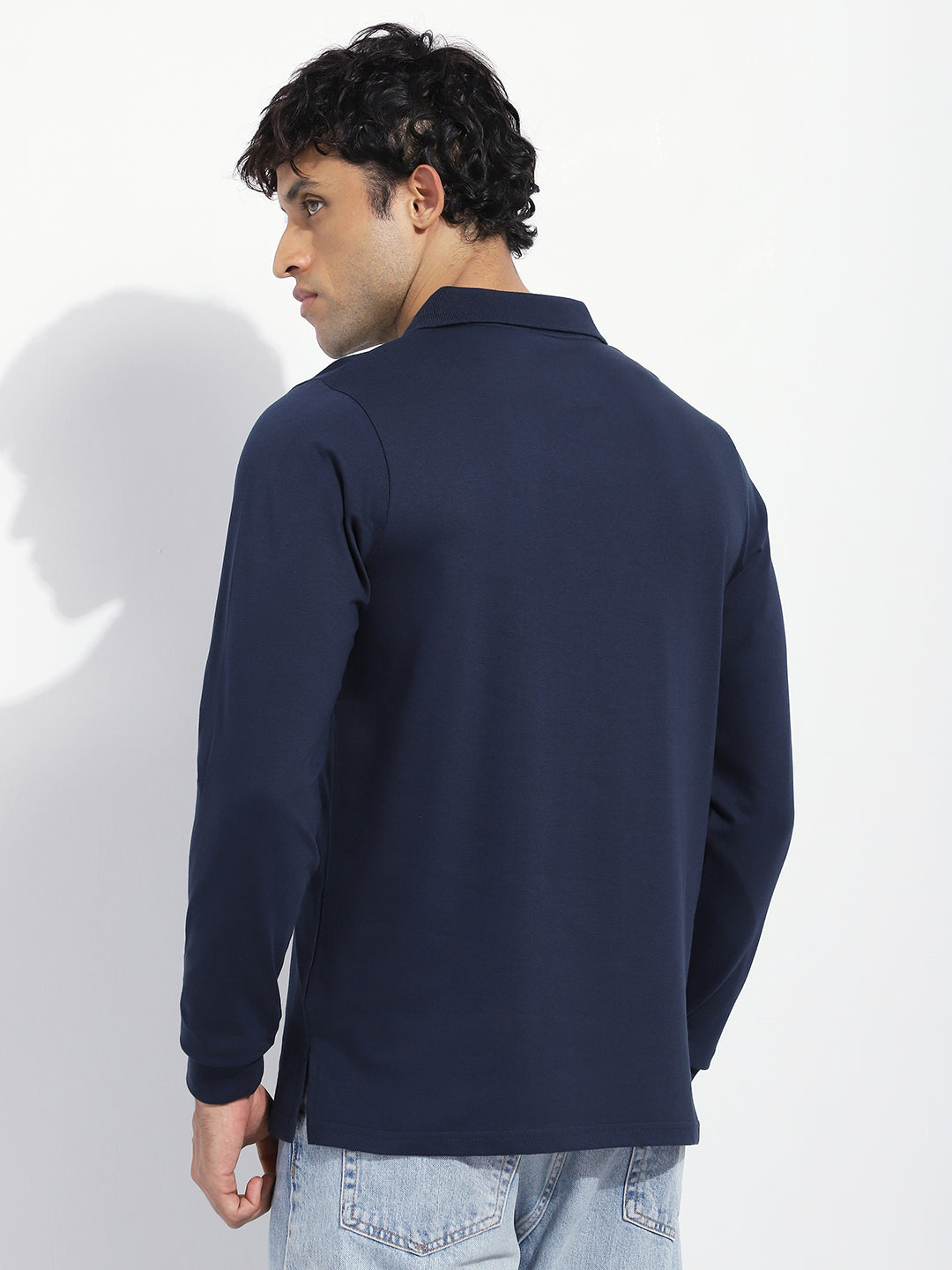 Mens Full Sleeve Polo Neck Solid Regular Fit Tshirts