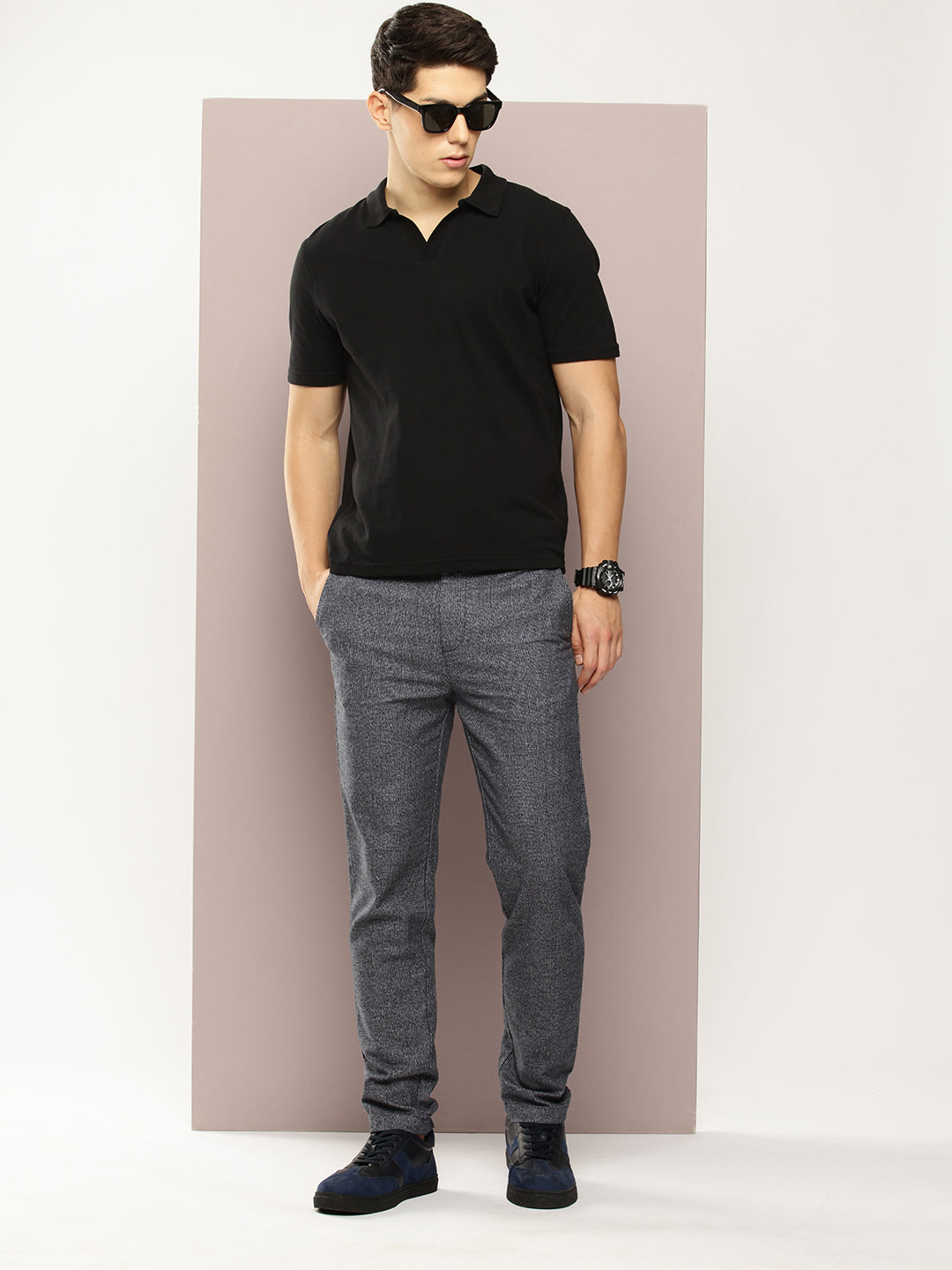 Men Checked Slim Fit Chinos Casual Trousers