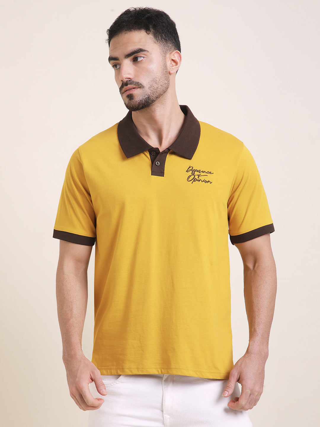 Mens Half Sleeve Polo Neck Back Embroidered Relaxed Fit Tshirts
