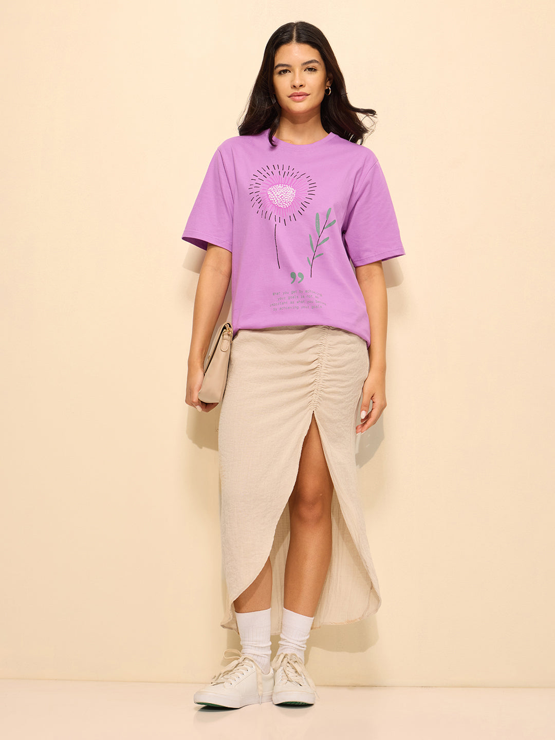 Womens Puff Printed Oversized Fit Cotton T-Shirt