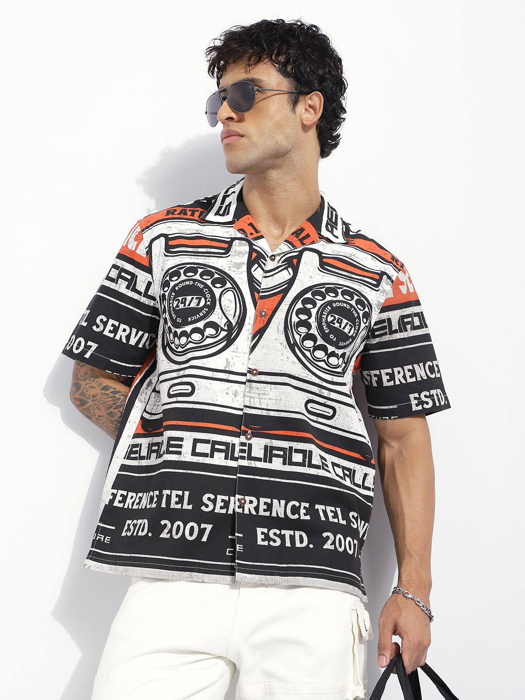 Men Boxy Regular Short Sleeve Printed White Shirt