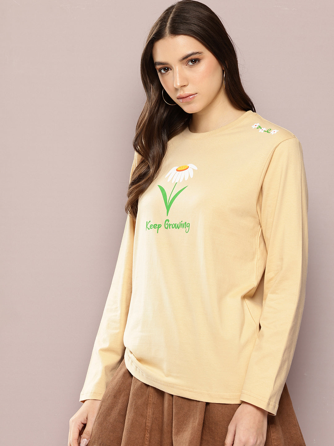 Womens Full Sleeve Round Neck Printed Oversized Fit Tshirts