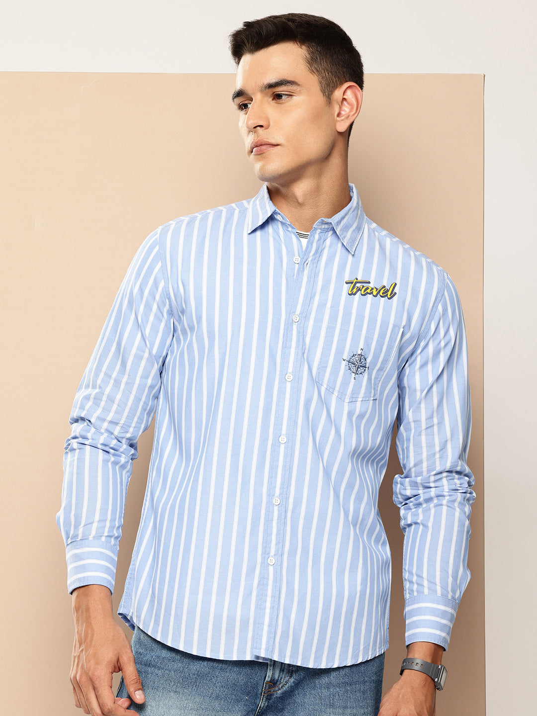 Men Striped Full Sleeve Casual Shirt With Pocket