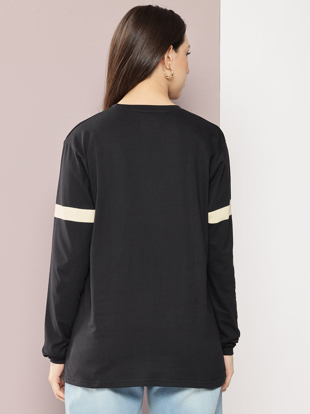Womens Full Sleeve Round Neck Printed Oversized Fit Tshirts