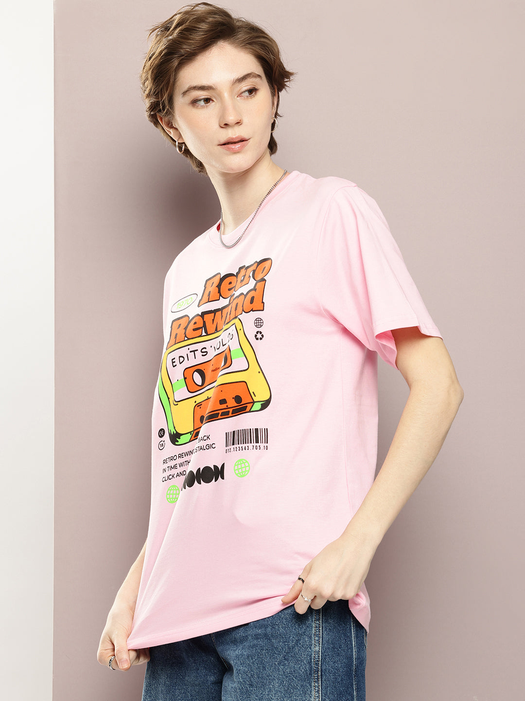 Womens Half Sleeve Round Neck Printed Oversized Fit Tshirts