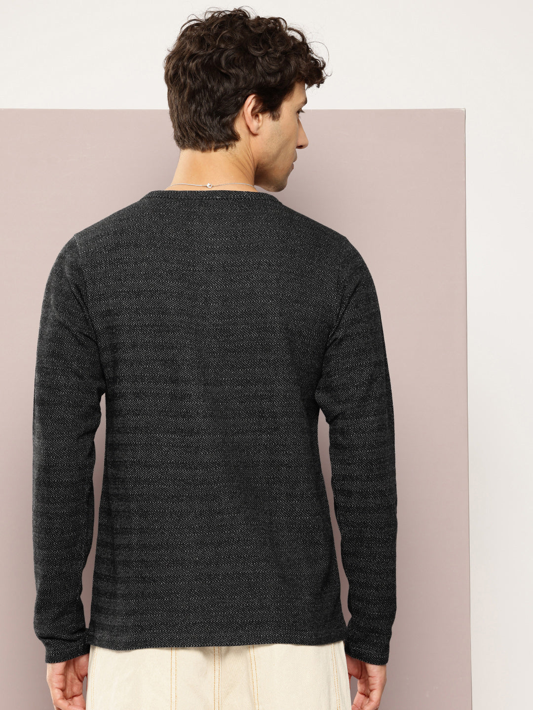 Mens Full Sleeve Henley Neck All-Over Striped Regular Fit Tshirts