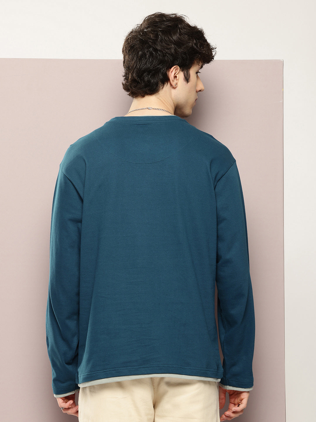 Mens Full Sleeve V-Neck Solid Oversized Fit Tshirts