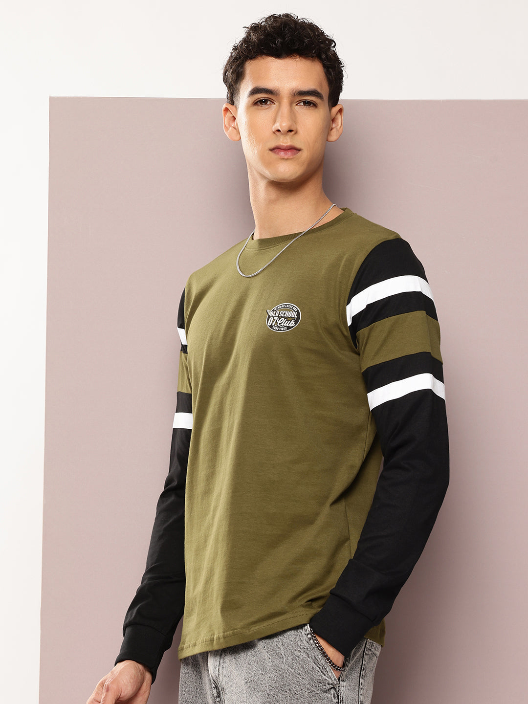 Mens Full Sleeve Round Neck Colourblocked Regular Fit Tshirts