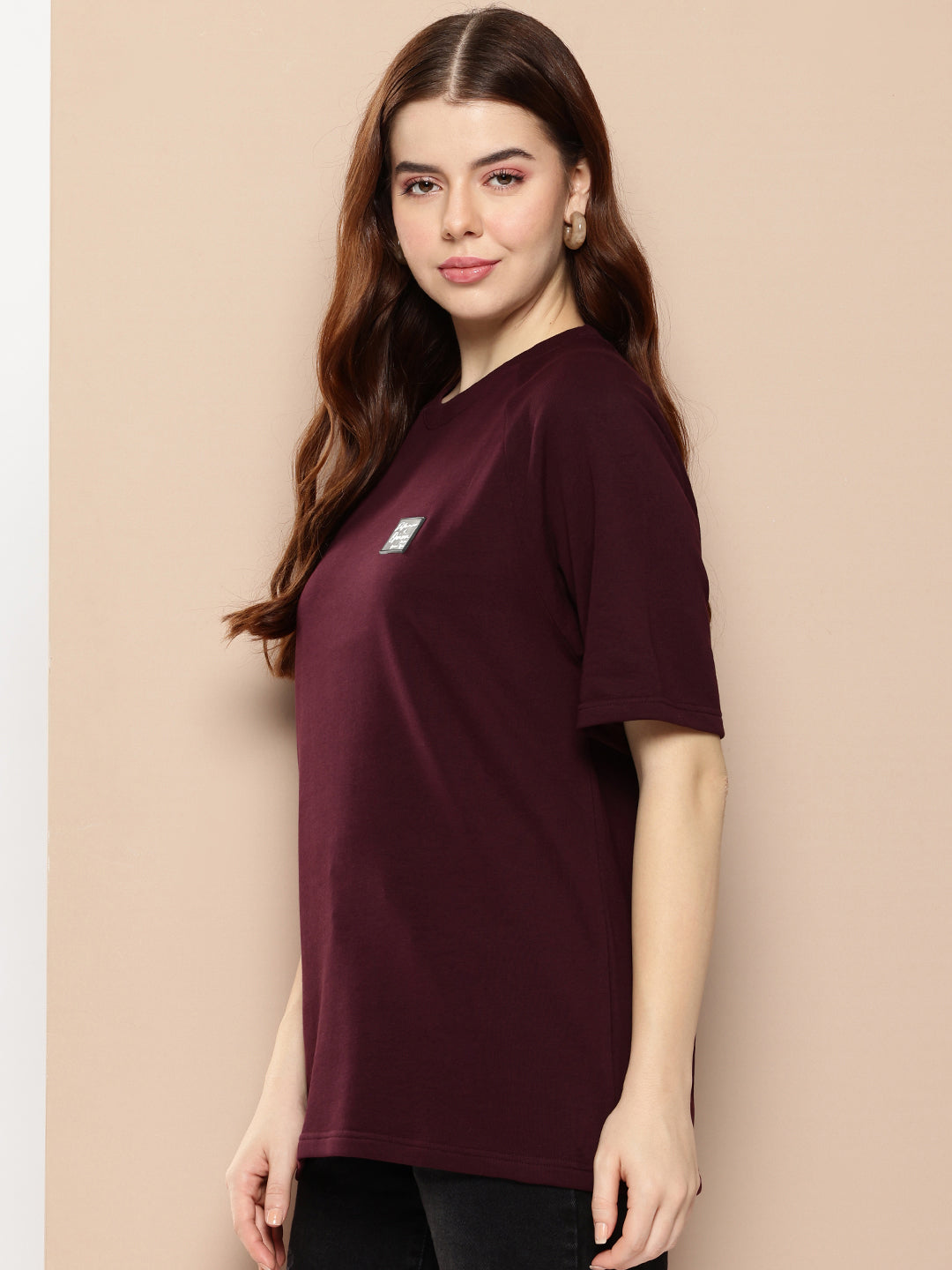 Womens Half Sleeve Round Neck Solid Oversized Fit Tshirts