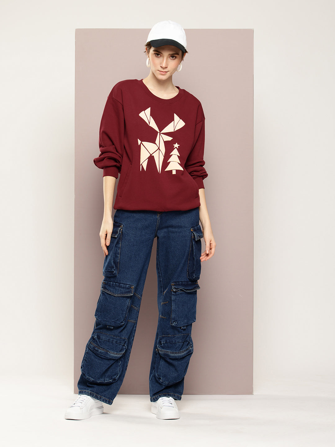 Womens Oversized Puff Printed Sweatshirt