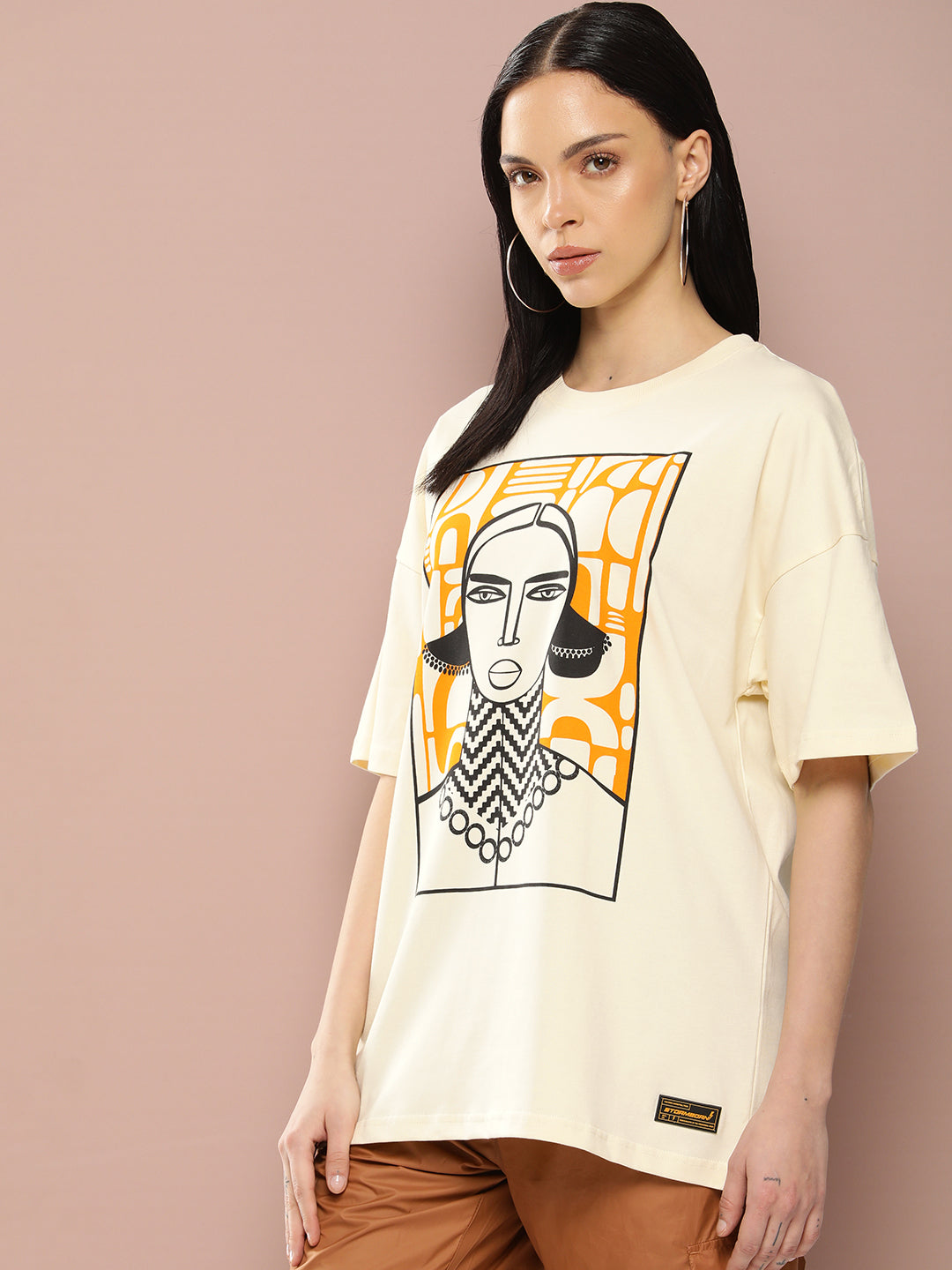 Womens Half Sleeve Drop Shoulder Printed Oversized Fit T-Shirts