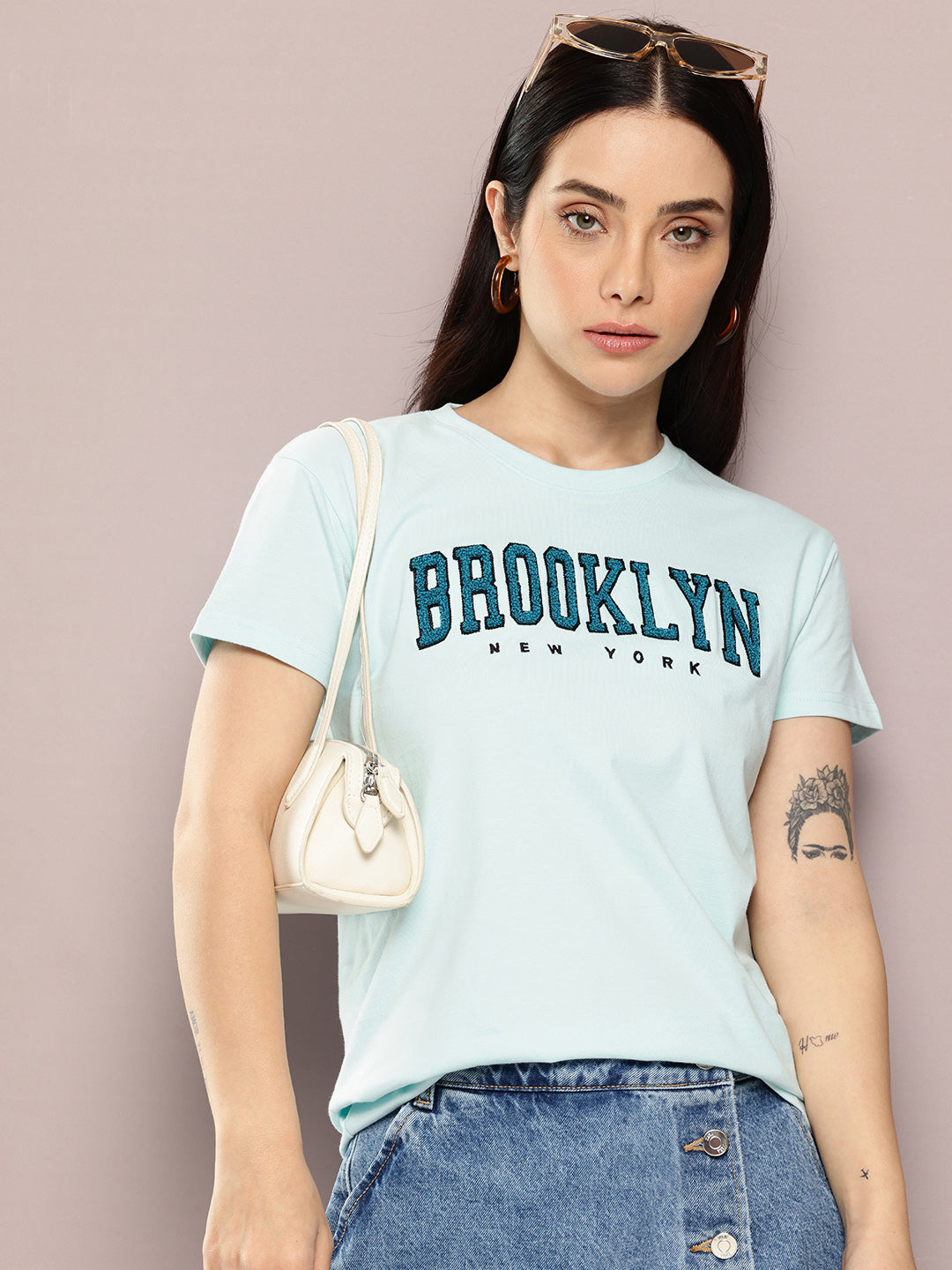 Womens Half Sleeve Round Neck Embroidery Regular Fit Tshirts