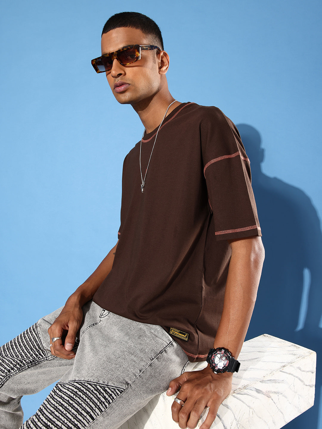 Mens Half Sleeve Drop Shoulder Plain Oversized Fit T-Shirts