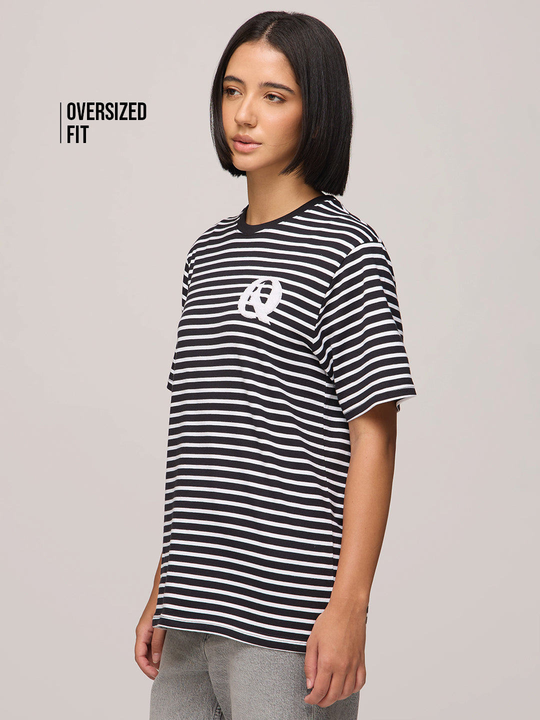 Womens Striped Oversized Fit Cotton T-Shirt