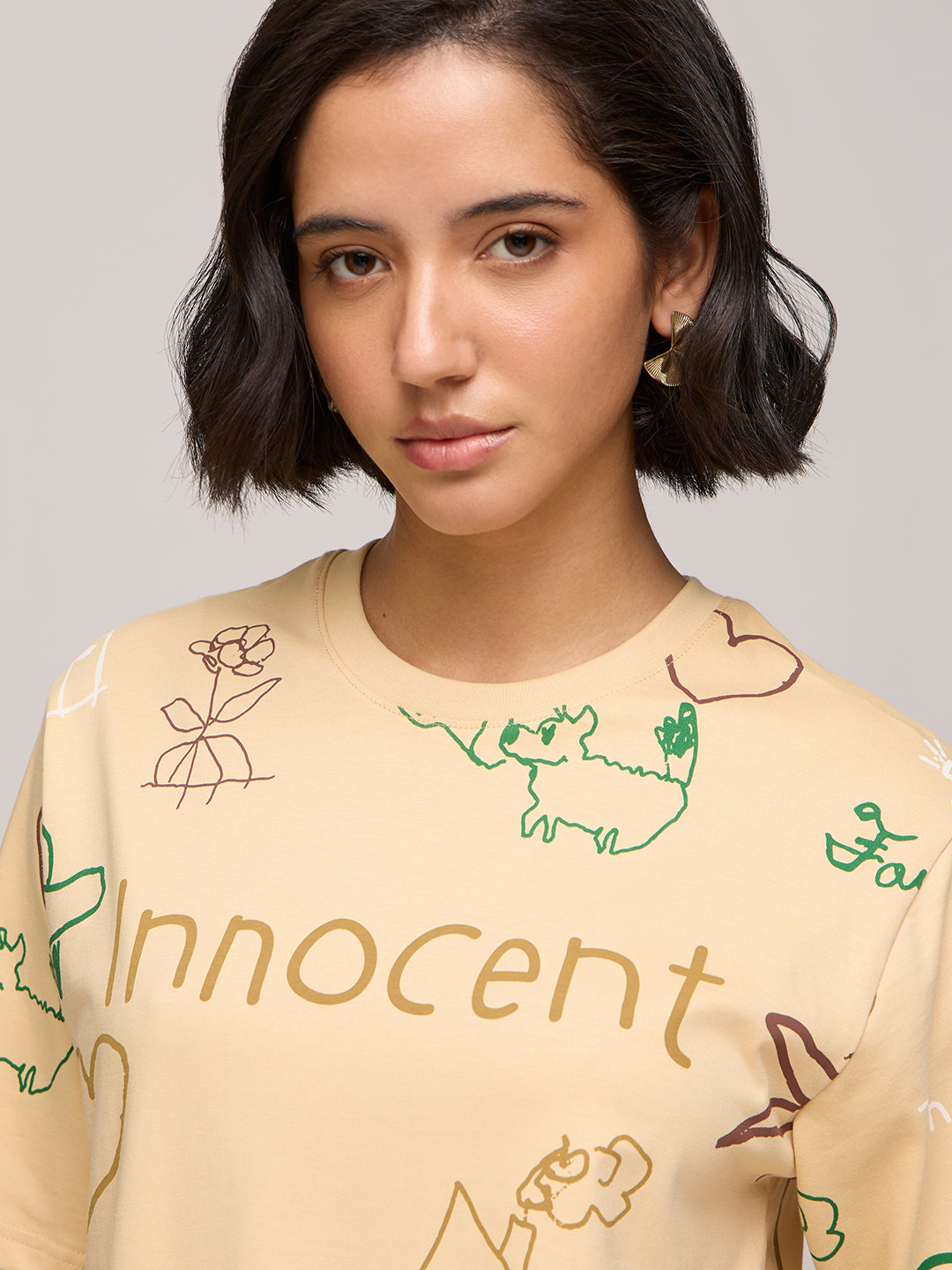 Womens Printed Oversized Fit Cotton T-Shirt