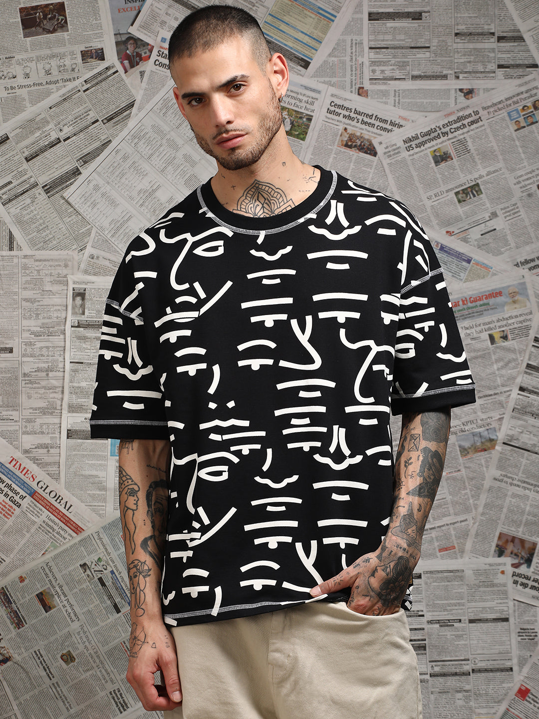 Mens Half Sleeve Drop Shoulder Printed Oversized Fit T-Shirts