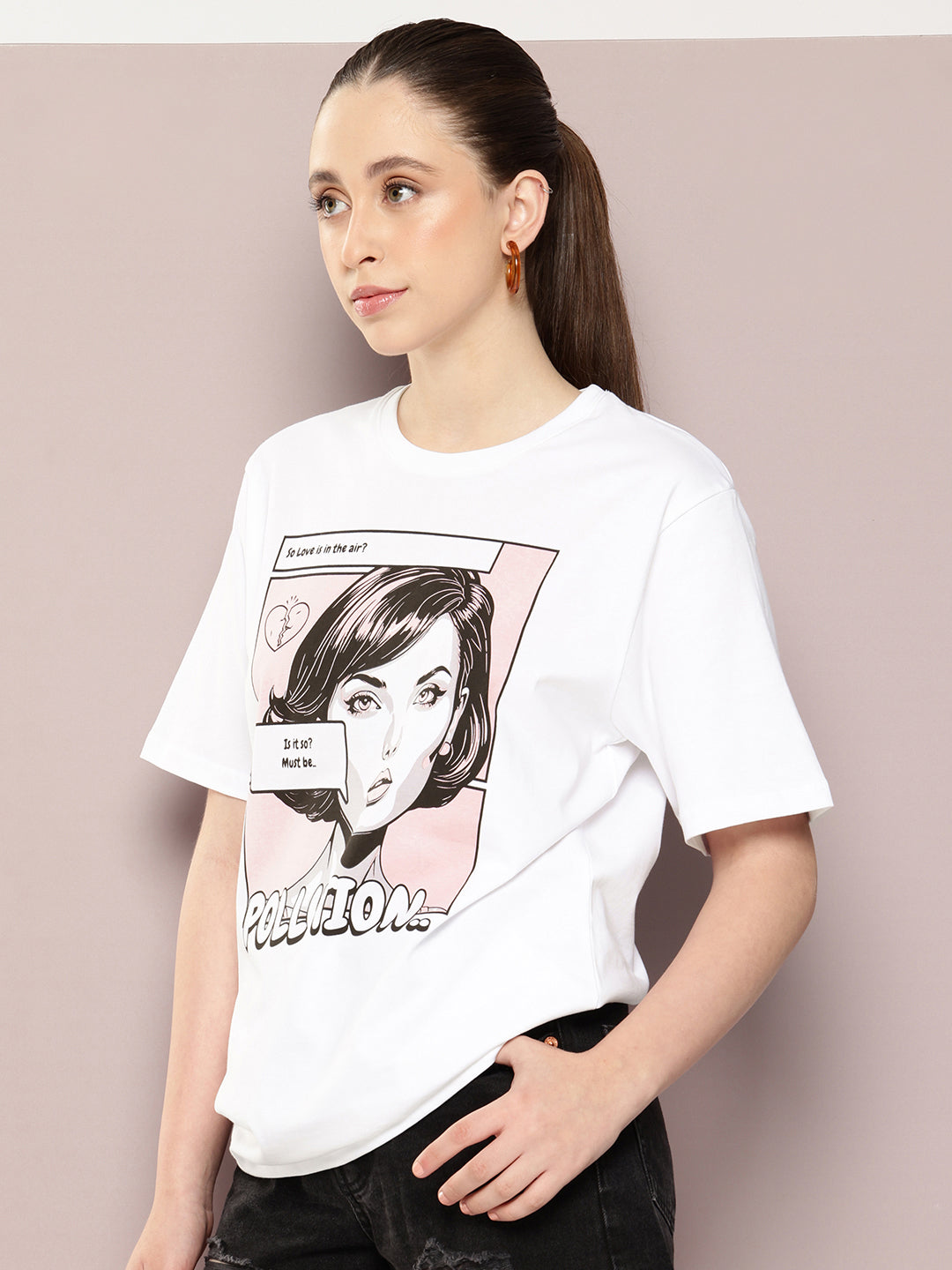 Womens Half Sleeve Round Neck Printed Oversized Fit Tshirts