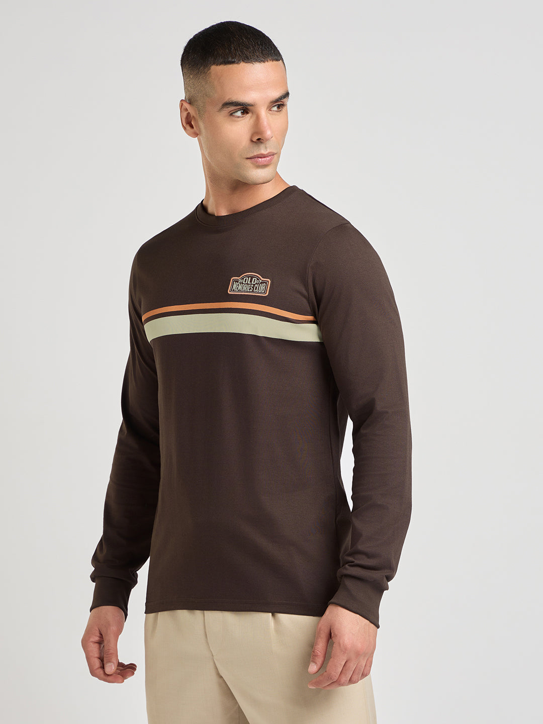 Mens Printed Regular Fit Full Sleeve Round Neck Tshirt