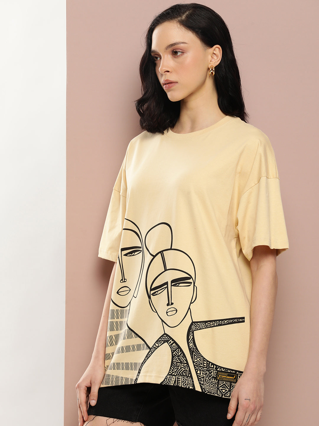 Womens Half Sleeve Drop Shoulder Printed Oversized Fit T-Shirts